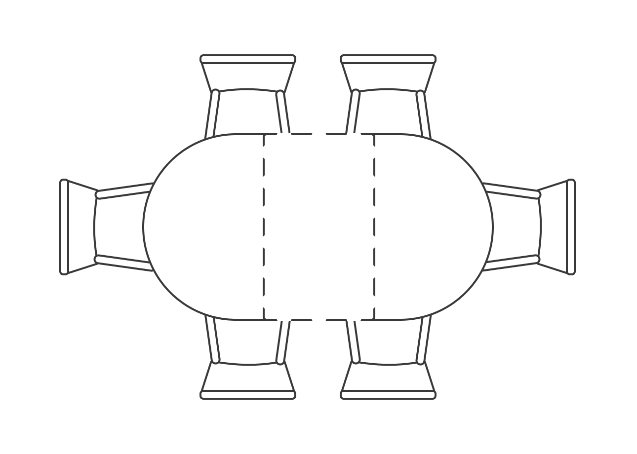 Круглый, раскладной, 6 мест, с торцевыми